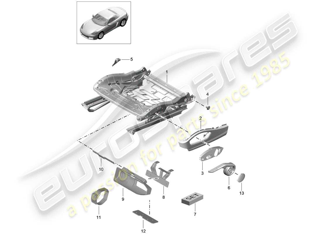 porsche 2019 (718 boxster) telaio del sedile diagramma delle parti
