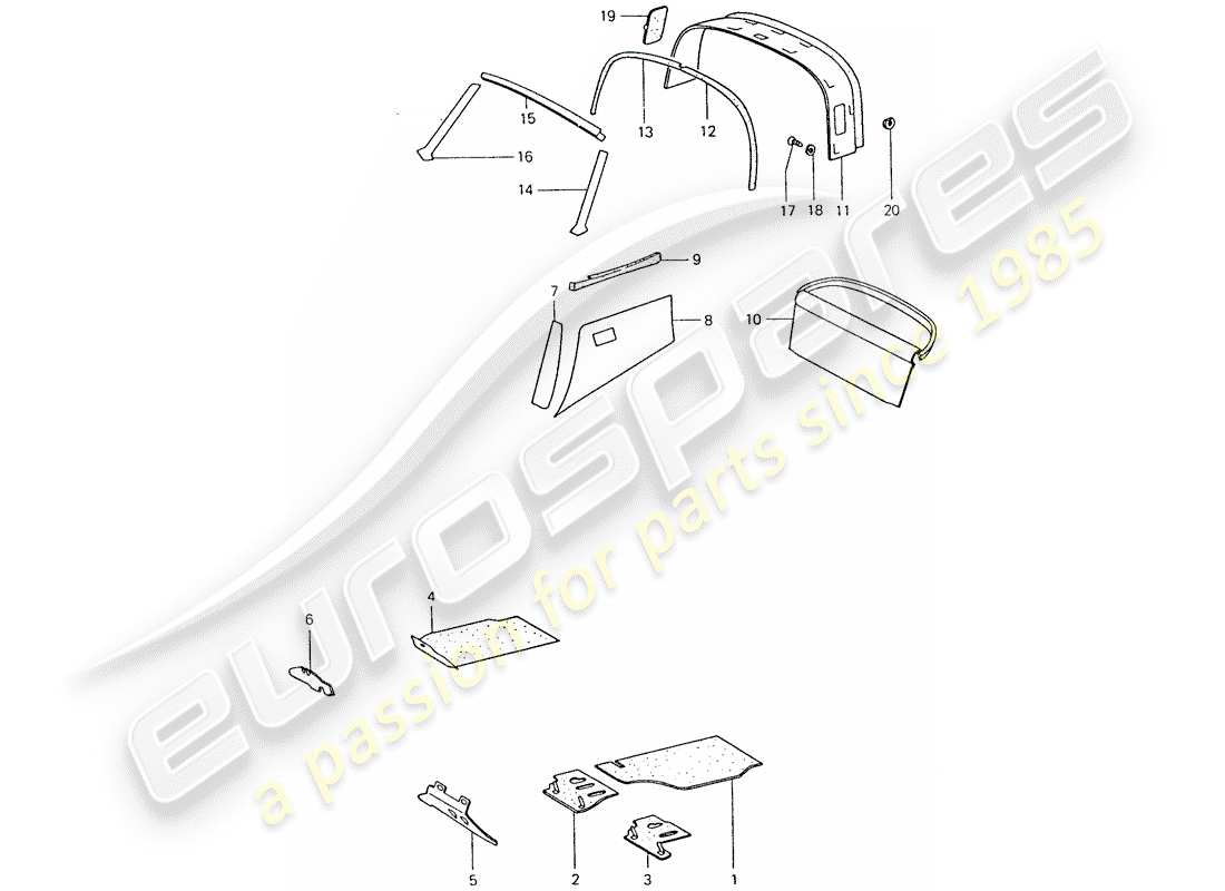 porsche 1976 (911) attrezzature interne diagramma delle parti
