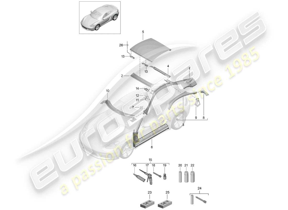 porsche 2017 (718 cayman) diagramma delle parti del tetto