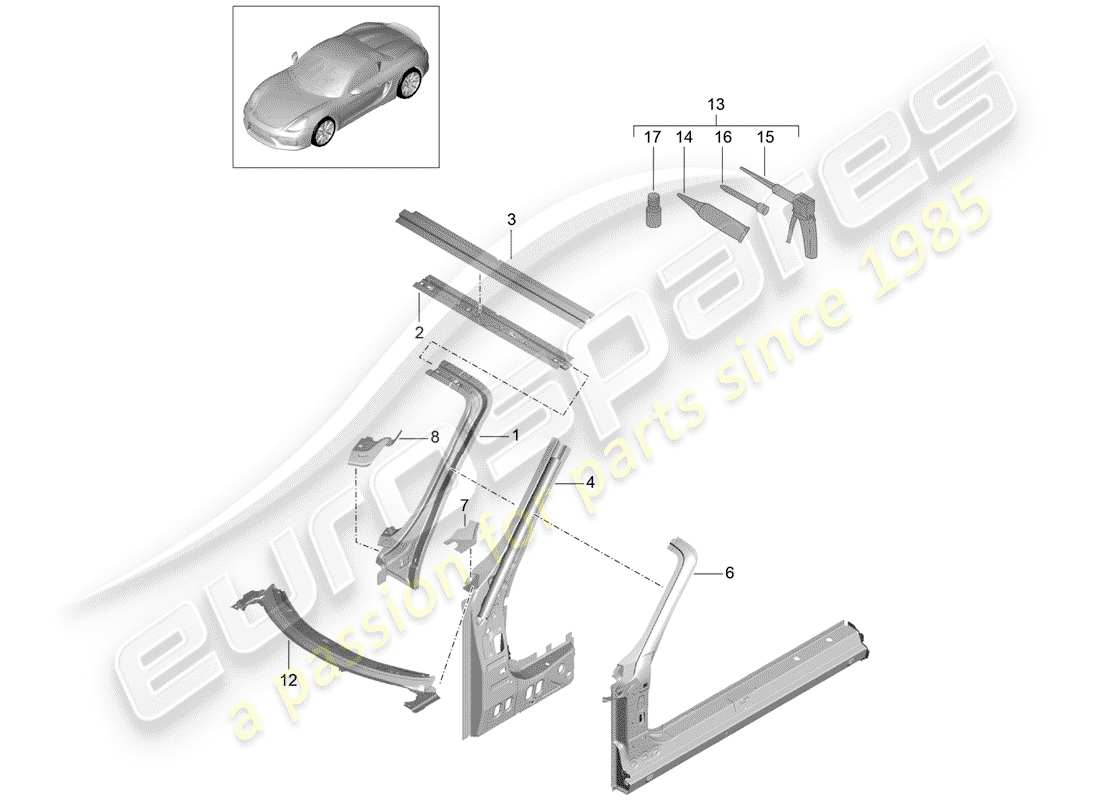 porsche 2016 (981 boxster spyder) diagramma delle parti del cappuccio