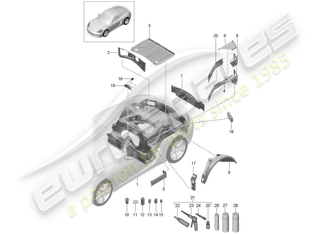 porsche 2017 (718 cayman) schema delle parti estremità posteriore