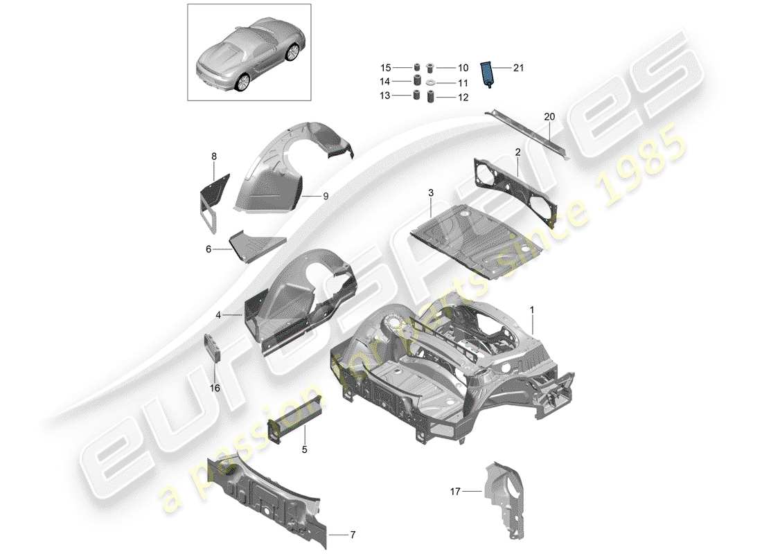 porsche 2016 (981 boxster spyder) estremità posteriore diagramma delle parti