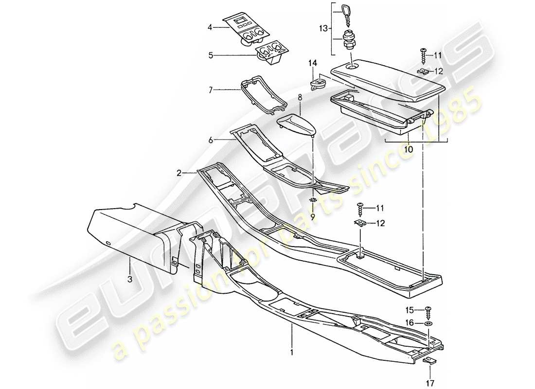 porsche 1987 (959) console centrale diagramma delle parti