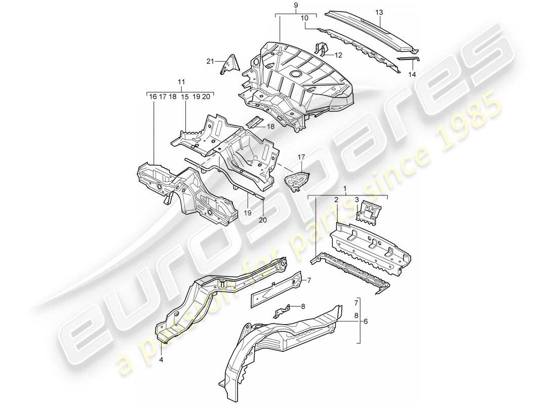 porsche 2004 (996 gt3) schema delle parti estremità posteriore