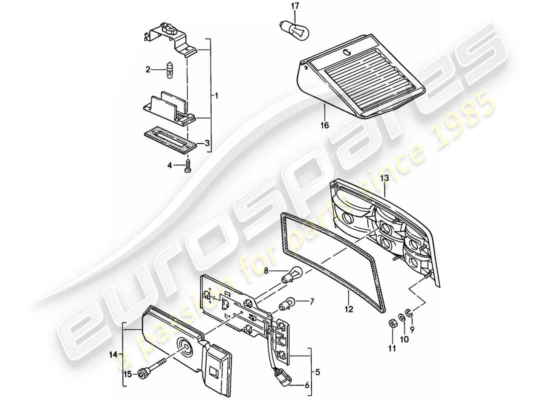 porsche 1987 (924s) luce targa - luce posteriore schema parte