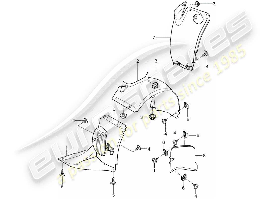 porsche 2007 (997-1 gt3) finiture diagramma delle parti