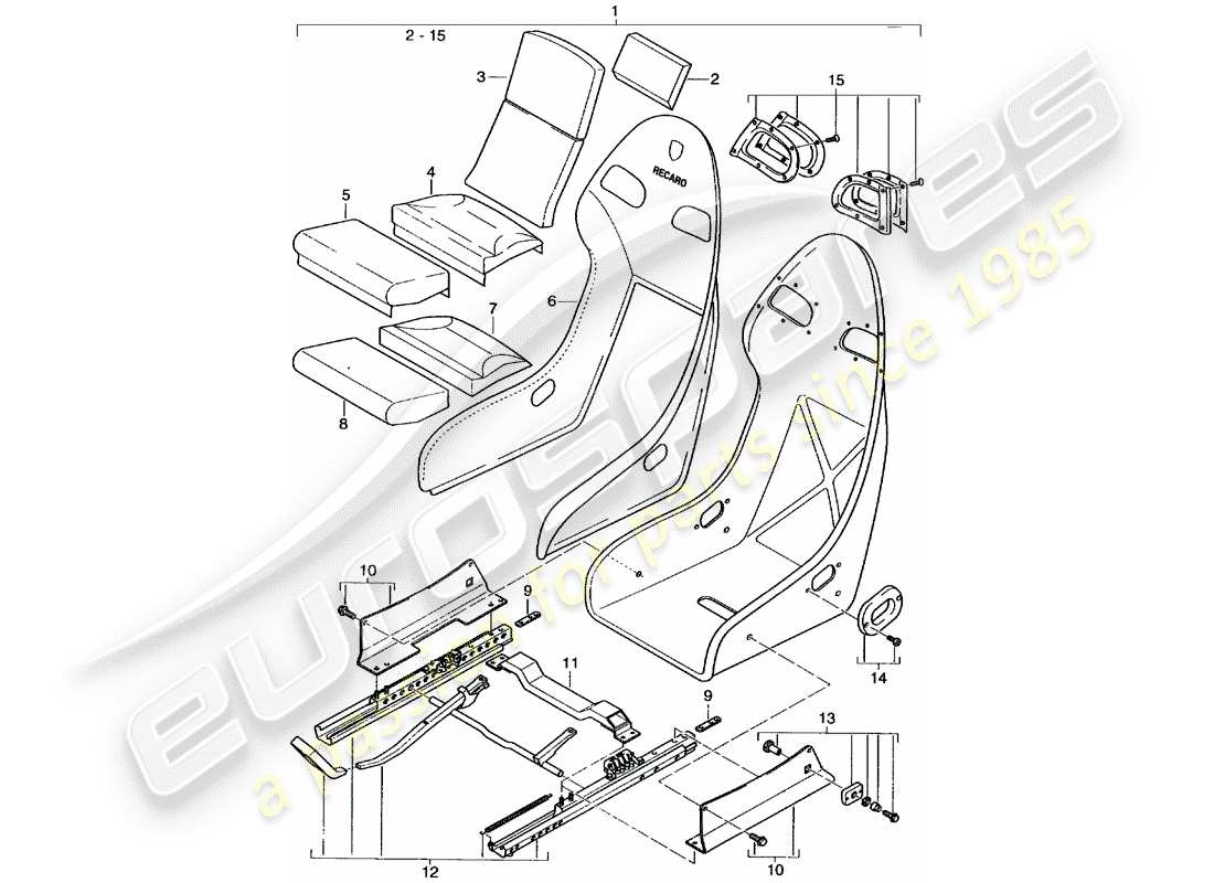 porsche 2004 (996 gt3) sedile - con: - pelle - rivestimento sedile schema delle parti