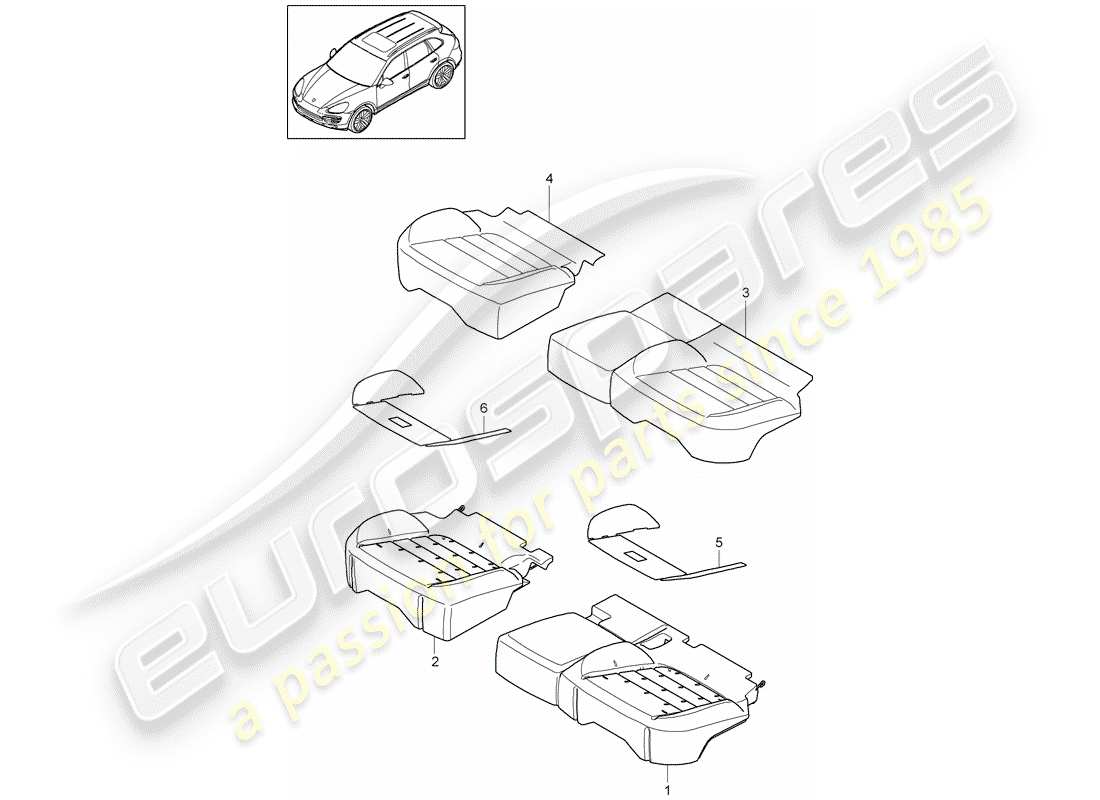 porsche 2017 (cayenne e2 92a) cuscino del sedile diagramma delle parti