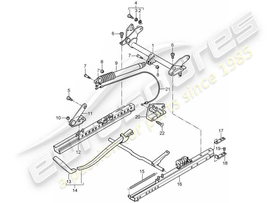 porsche 2004 (996 gt3) telaio del sedile - sedile sportivo - per veicoli con altezza del sedile - regolazione schema parziale