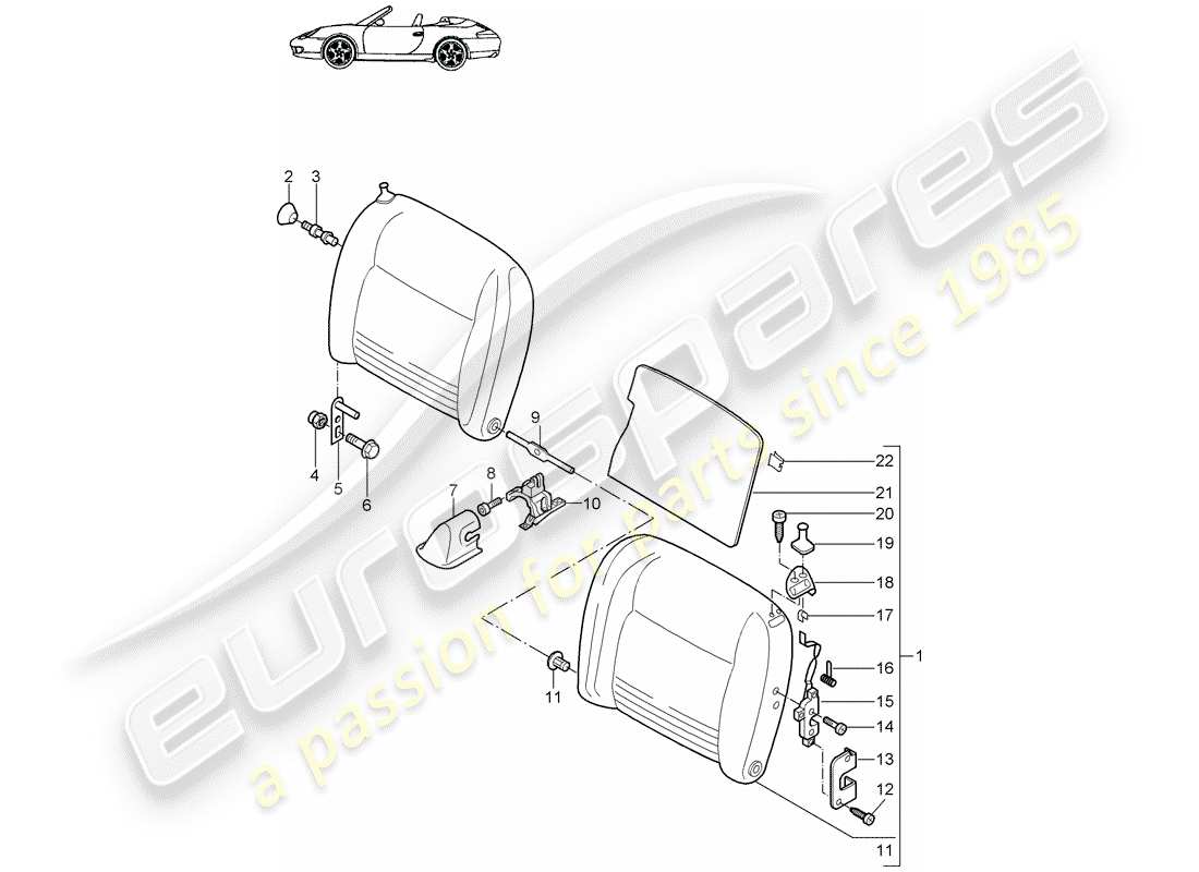 porsche 2002 (996) schienale del sedile di emergenza diagramma delle parti