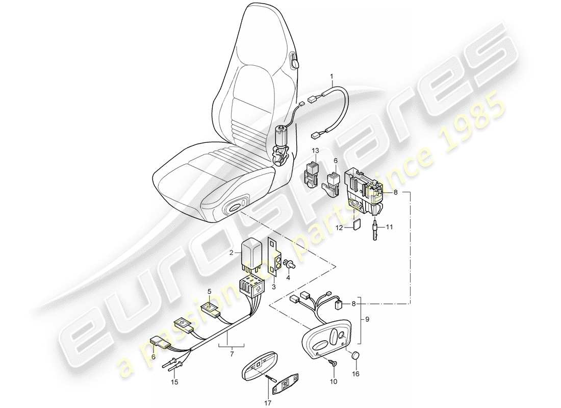 porsche 996 (1998) cablaggi - interruttore - sedile comfort schema parte