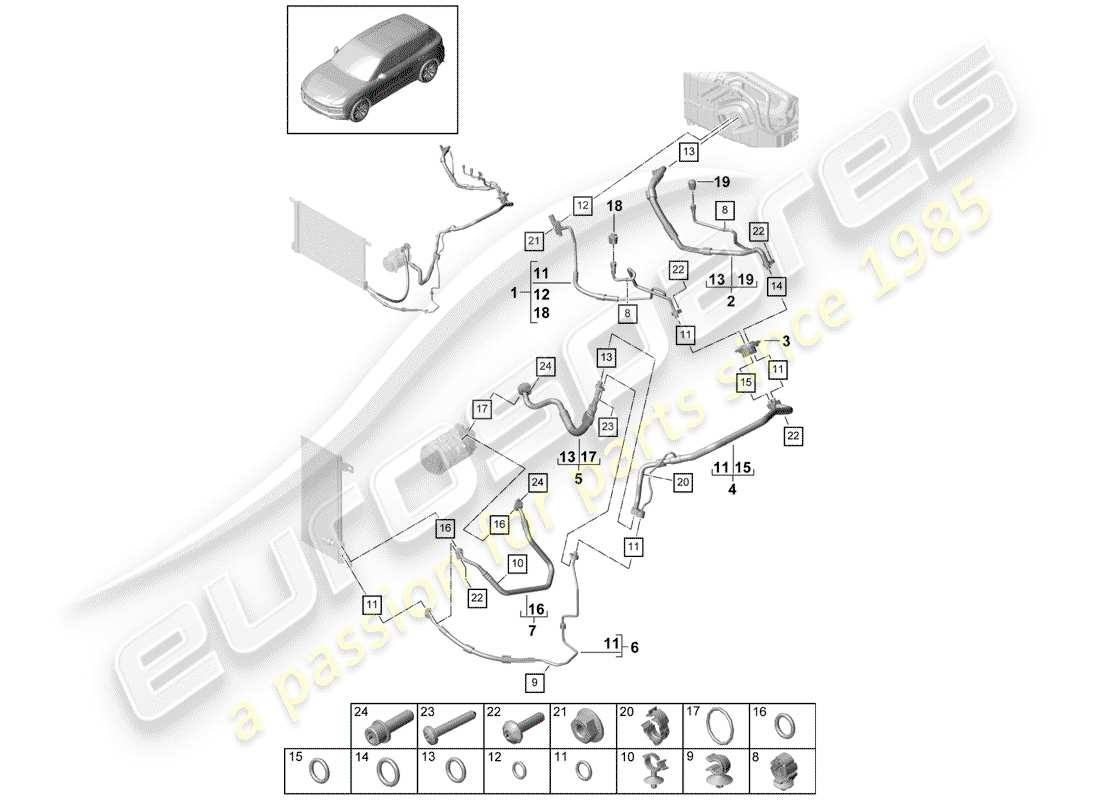 porsche 2018 (cayenne e3 9ya/9yb) condizionatore diagramma delle parti