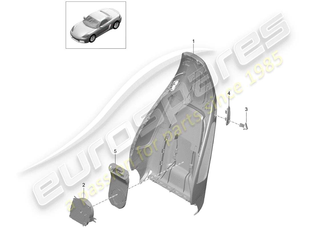 porsche 2019 (718 boxster) guscio dello schienale diagramma delle parti