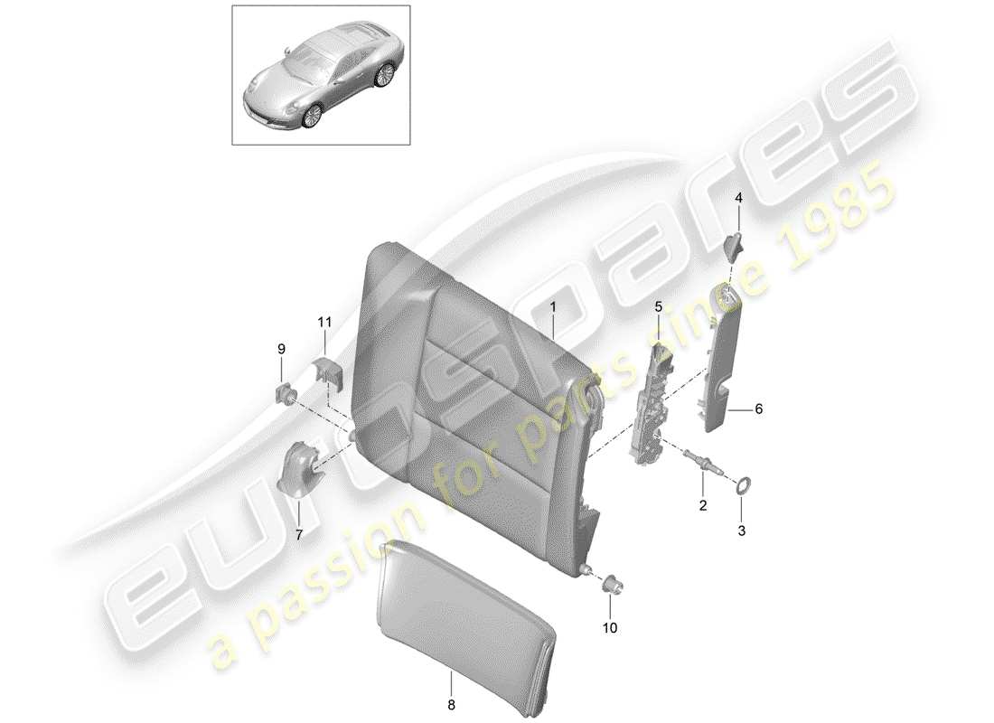 porsche 2020 (991-2) schienale del sedile di emergenza diagramma delle parti