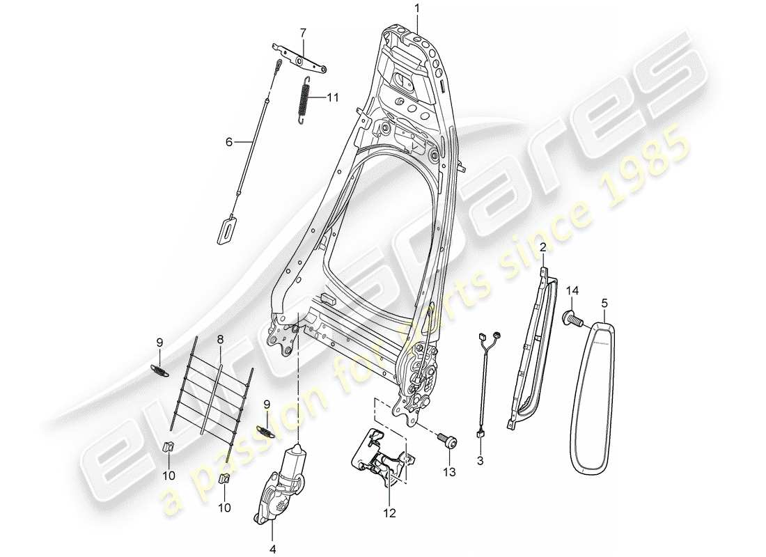 porsche 2009 997-2 turbo / gt2 schema delle parti telaio schienale