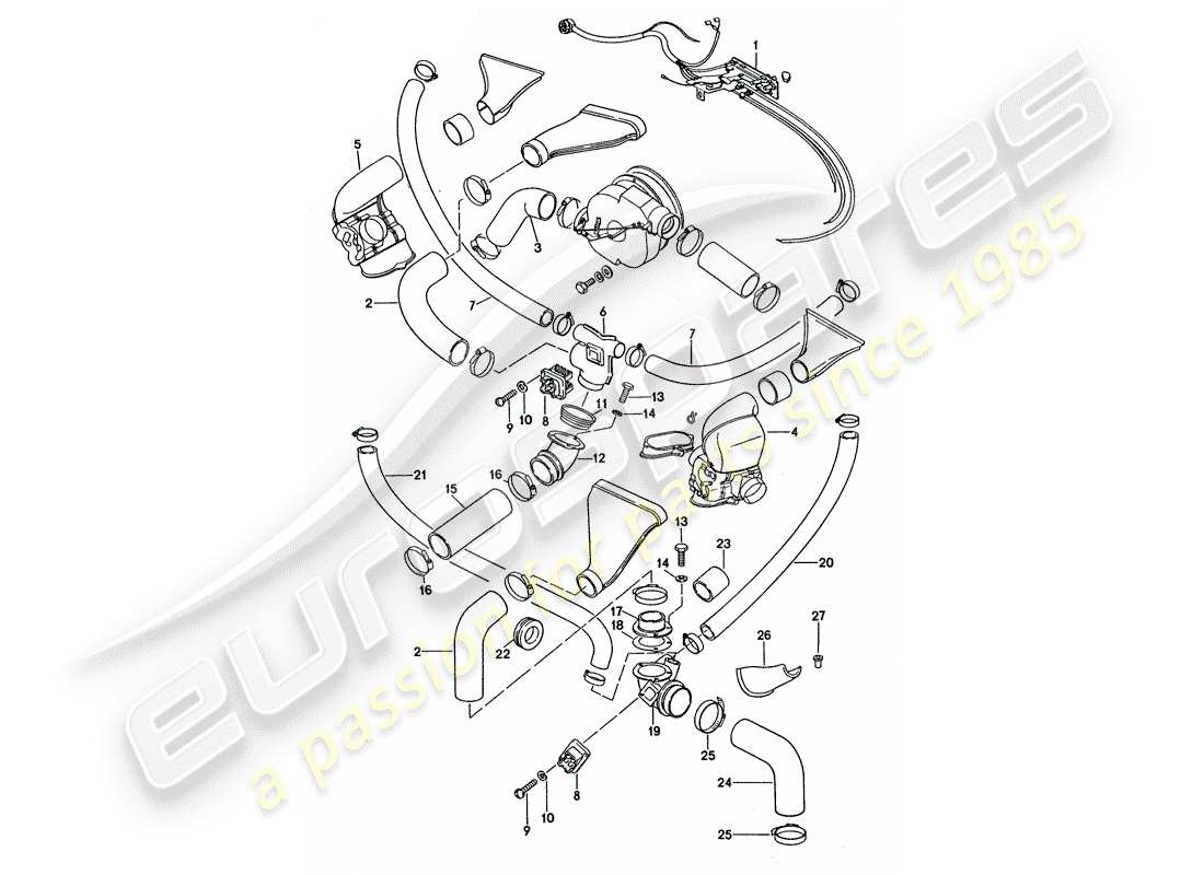 porsche 1977 (911 turbo) condizionatore d'aria - condotto aria di raffreddamento diagramma delle parti