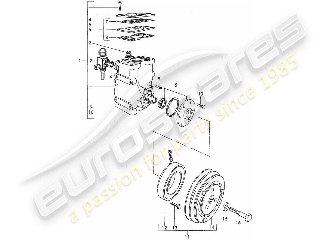 porsche 1966 (911/912) compressore - frizione - d >> - mj 1968 schema delle parti