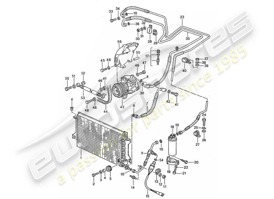 porsche 1990 (944) schema delle parti del circuito frigorifero