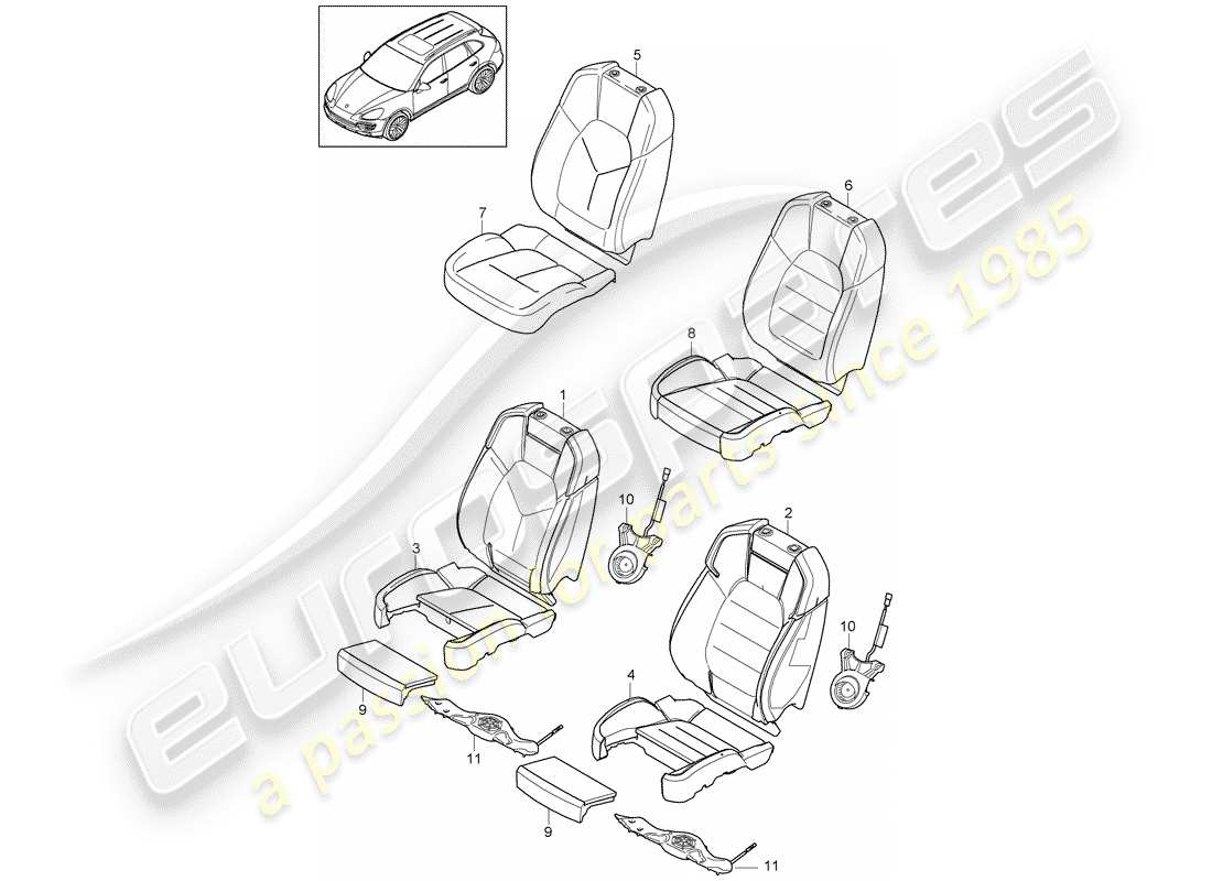 porsche 2016 (cayenne e2 92a) parte in schiuma diagramma delle parti