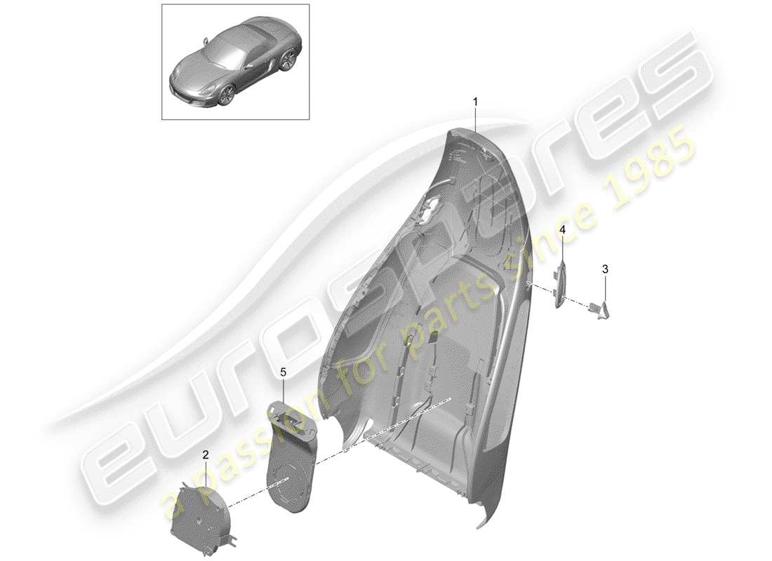 porsche 2012 (981 boxster) guscio dello schienale diagramma delle parti