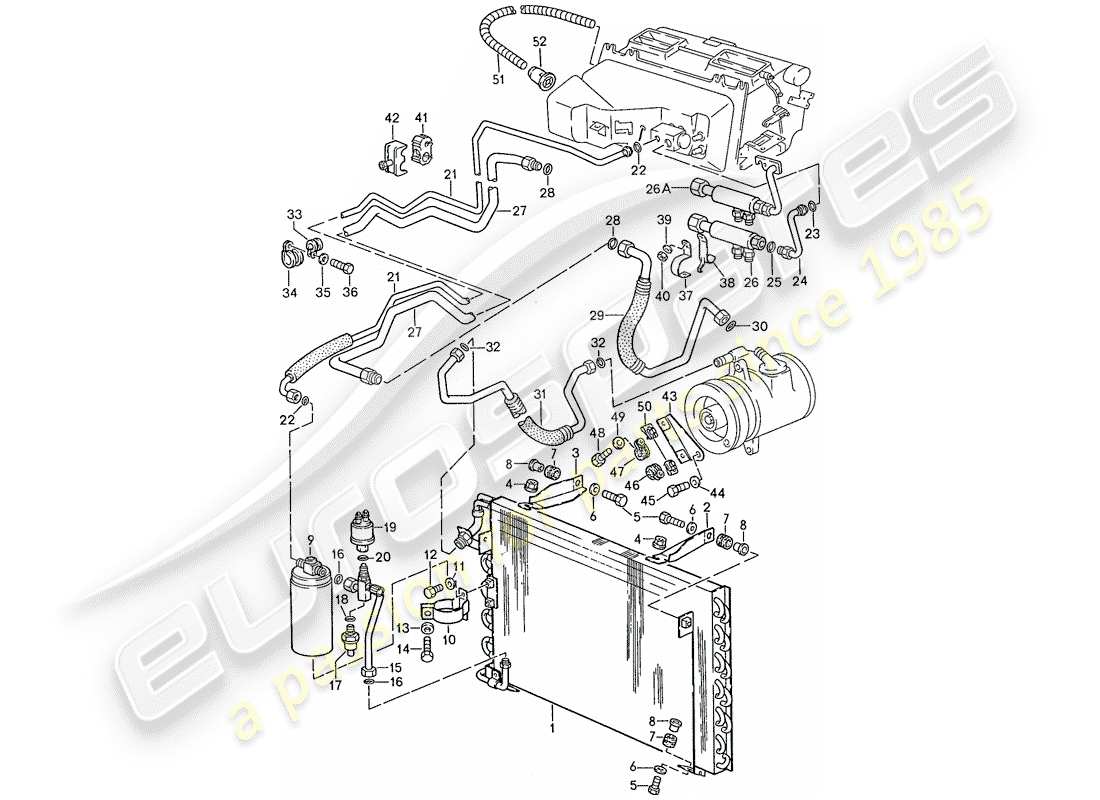 porsche 1991 (928) condizionatore - linee - unità ausiliari diagramma delle parti
