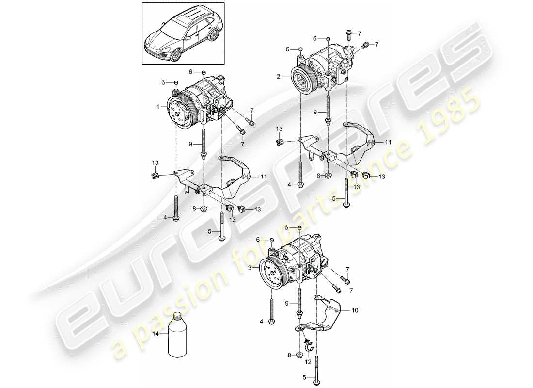 porsche 2014 (cayenne e2 92a) diagramma delle parti del compressore