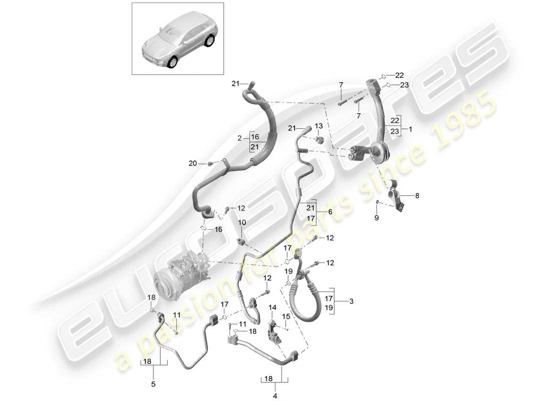 porsche 2015 (macan) circuito frigorifero diagramma delle parti