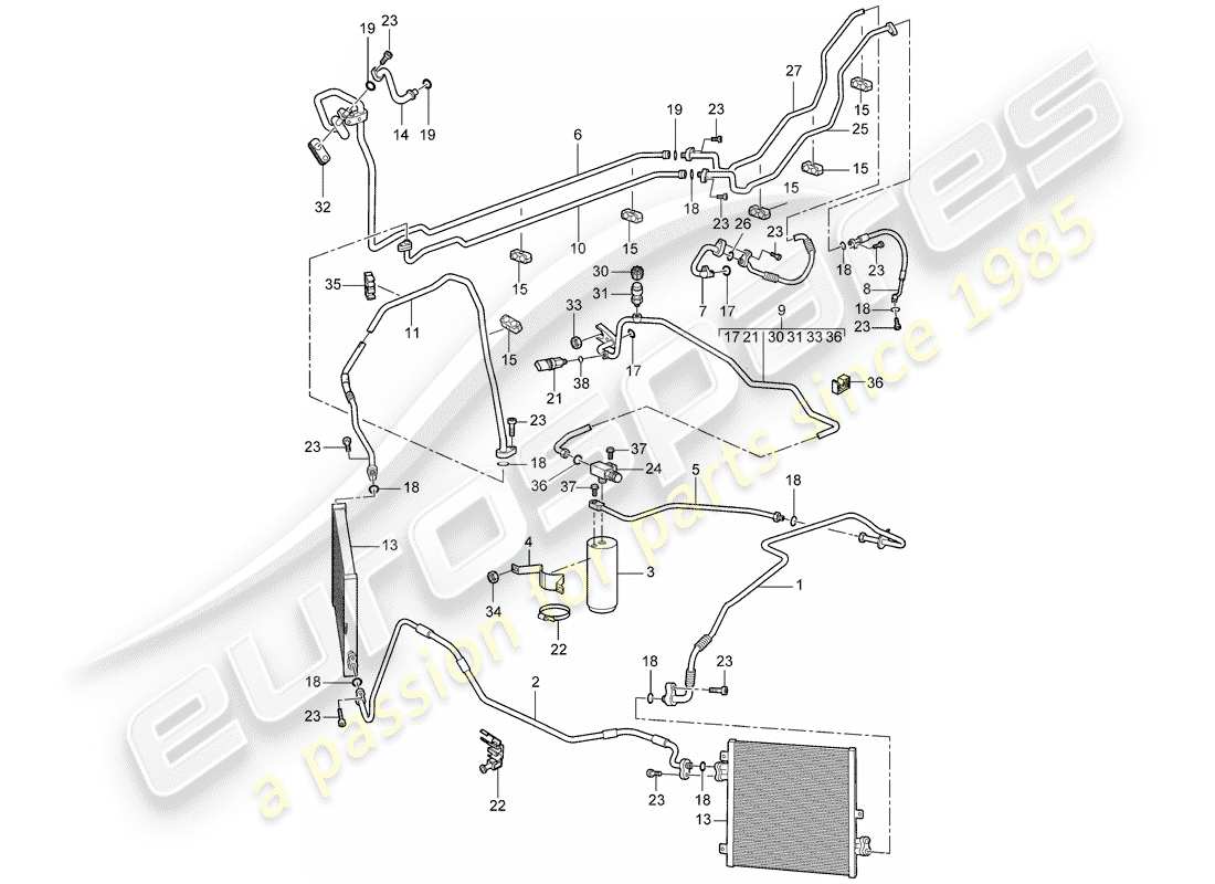 porsche 2007 (997-1 gt3) schema delle parti del circuito frigorifero