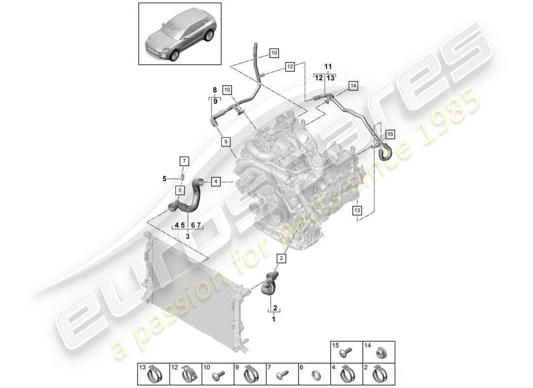 porsche 2019 (macan) raffreddamento ad acqua diagramma delle parti
