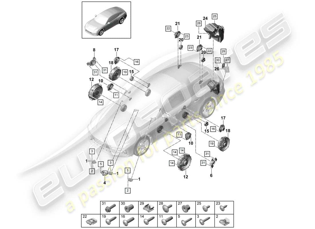 porsche 2017 (panamera 971-1) altoparlante schema delle parti