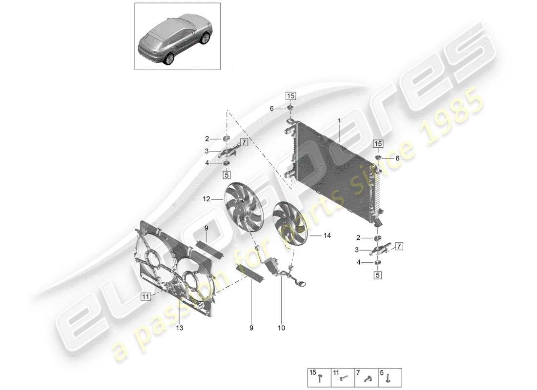 porsche 2019 (macan) raffreddamento ad acqua diagramma delle parti