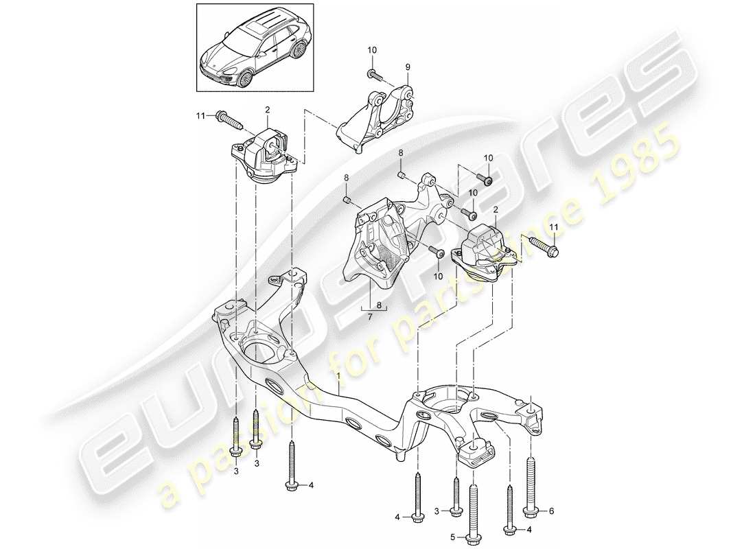 porsche 2016 (cayenne e2 92a) paranco di sollevamento del motore diagramma delle parti