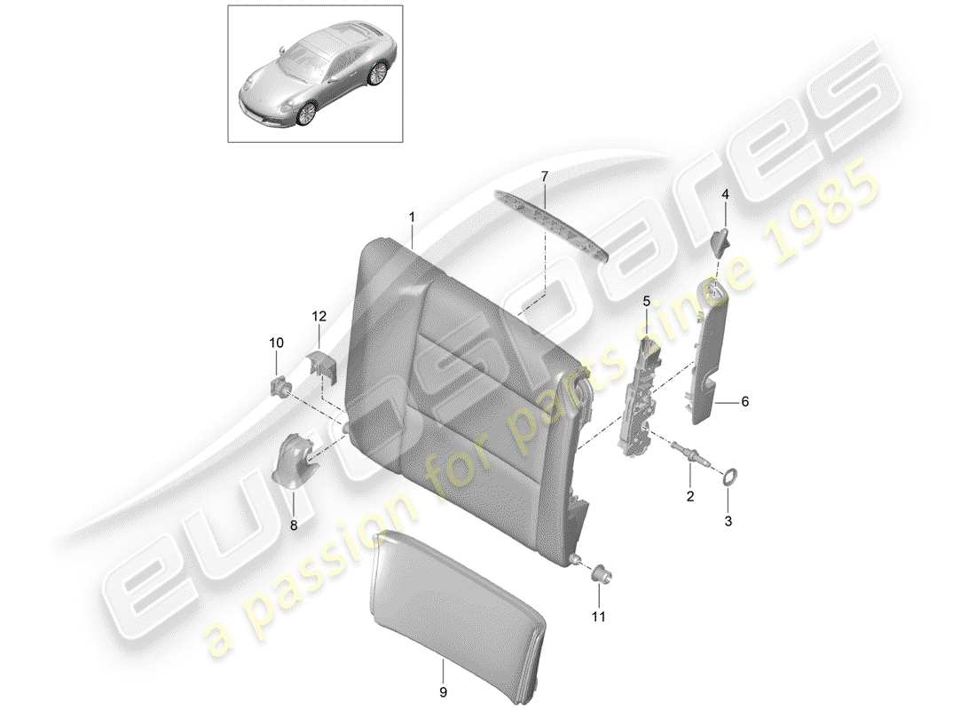 porsche 2020 (991-2) schienale del sedile di emergenza diagramma delle parti