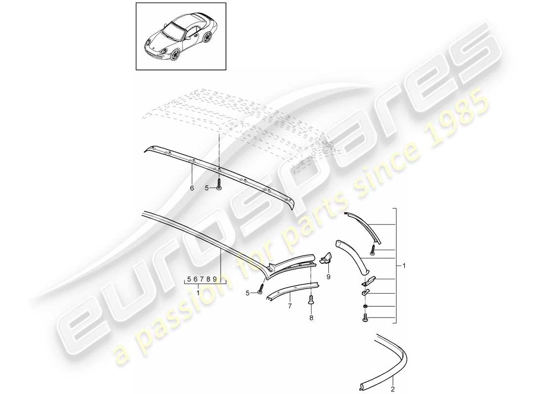 porsche 2012 (997-2) tetto convertibile diagramma delle parti