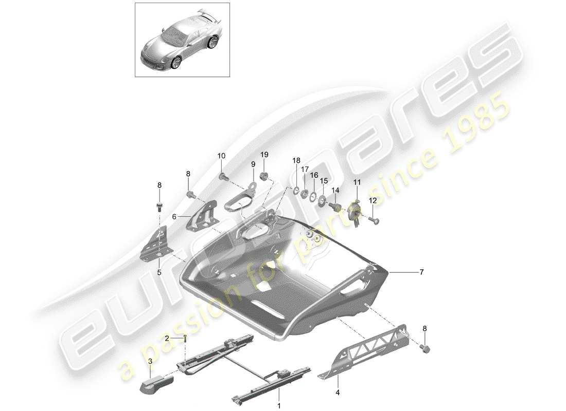porsche 2014 (991-1 r/gt3/rs) posto a sedere diagramma delle parti