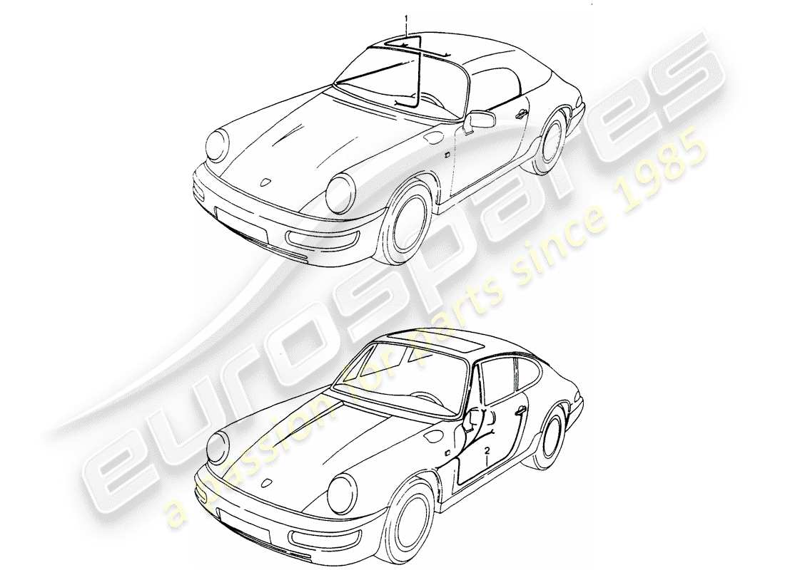 porsche 1990 (964) cablaggi - comando capote convertibile - portiera conducente - portiera passeggero schema particolare