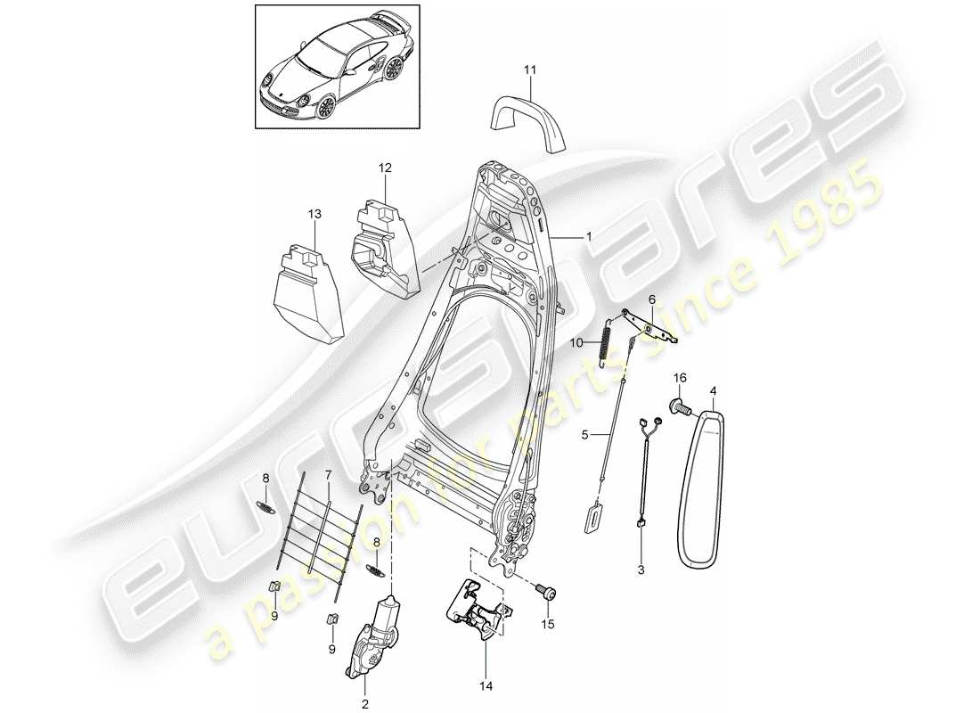 porsche 2013 (997-2 turbo / gt2 rs) schema delle parti telaio schienale