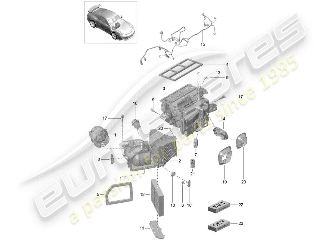 porsche 991r/gt3/rs (2020) schema delle parti del condizionatore d'aria