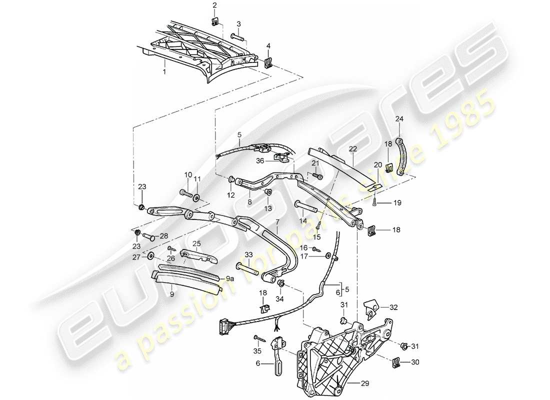 porsche 2007 (997-1) telaio superiore diagramma delle parti