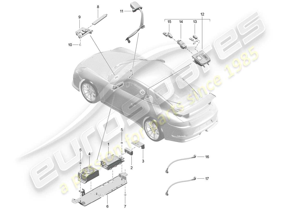 porsche 2016 (991-1 r/gt3/rs) per veicoli con telefono diagramma delle parti