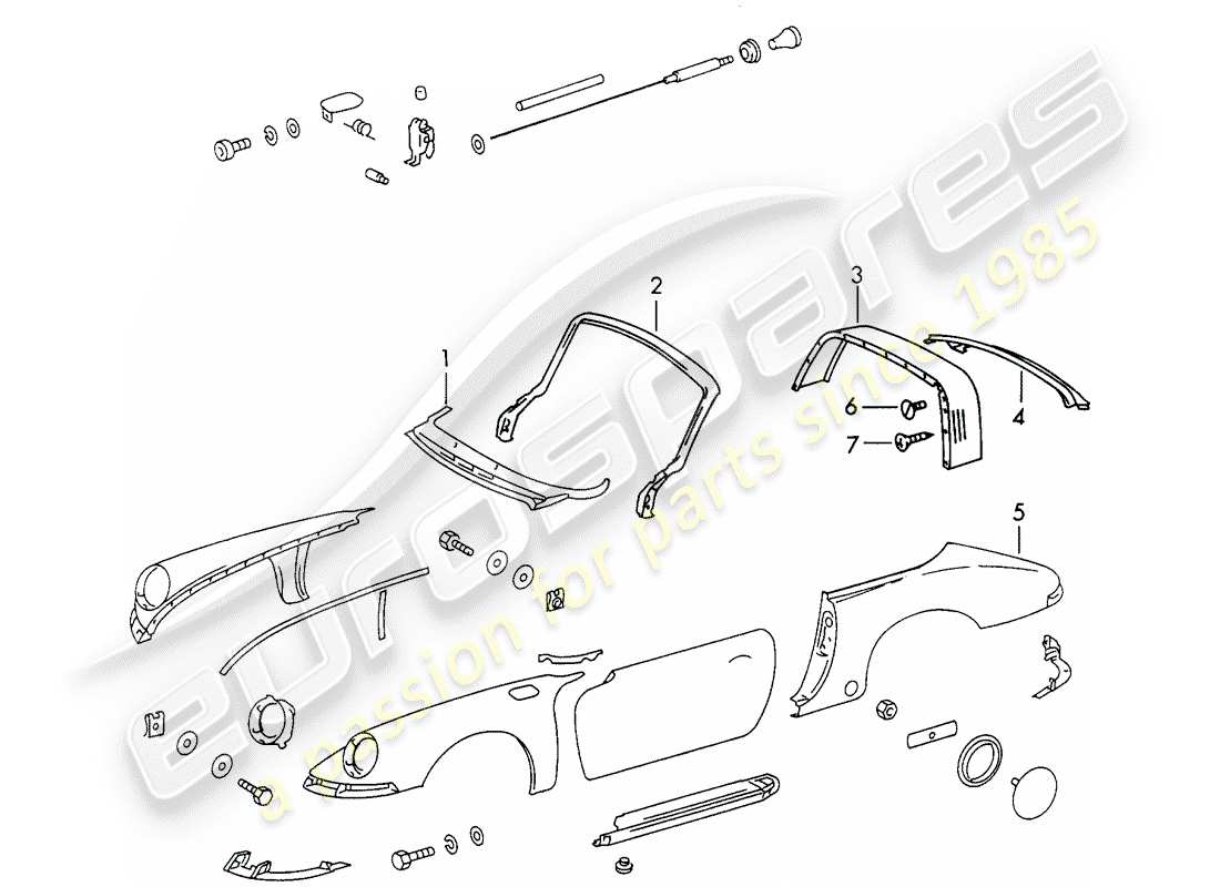 porsche 1967 (911/912) pannellatura esterna diagramma delle parti
