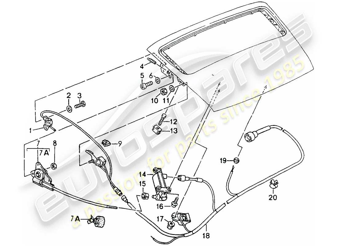 porsche 1990 (964) spoiler posteriore - meccanismo di guida diagramma delle parti