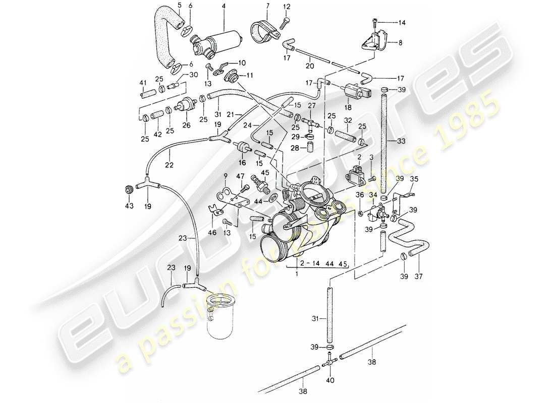 porsche 1997 (993) corpo farfallato diagramma delle parti