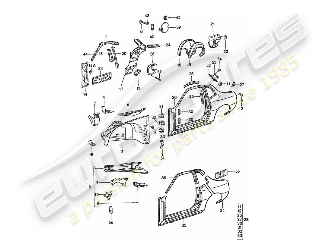 porsche 1986 (924s) pannello laterale diagramma delle parti