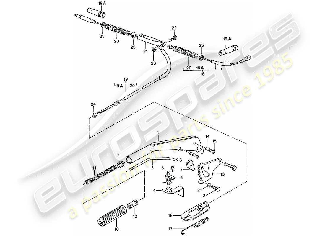 porsche 1987 (924s) leva freno a mano diagramma delle parti