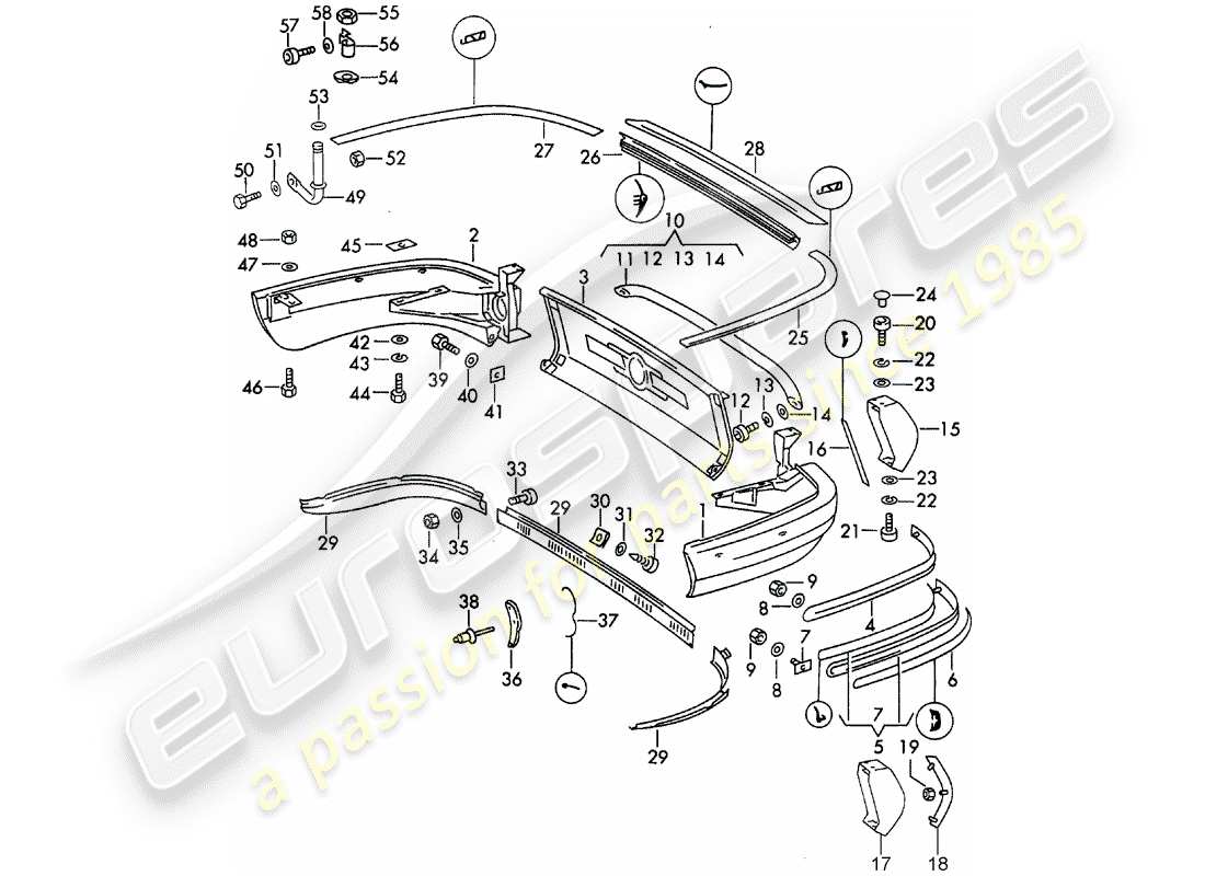 porsche 1967 (911/912) paraurti - d - mj 1969>> diagramma delle parti