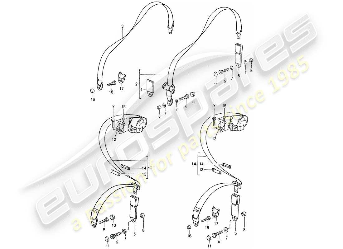 porsche 1990 (964) cintura di sicurezza diagramma delle parti