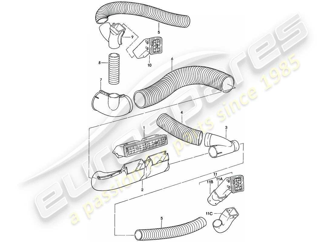 porsche 1976 (924) presa d'aria - tubo aria diagramma delle parti