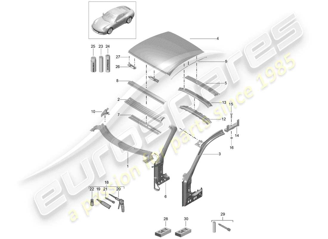 porsche 2019 (991-2) cappuccio diagramma delle parti