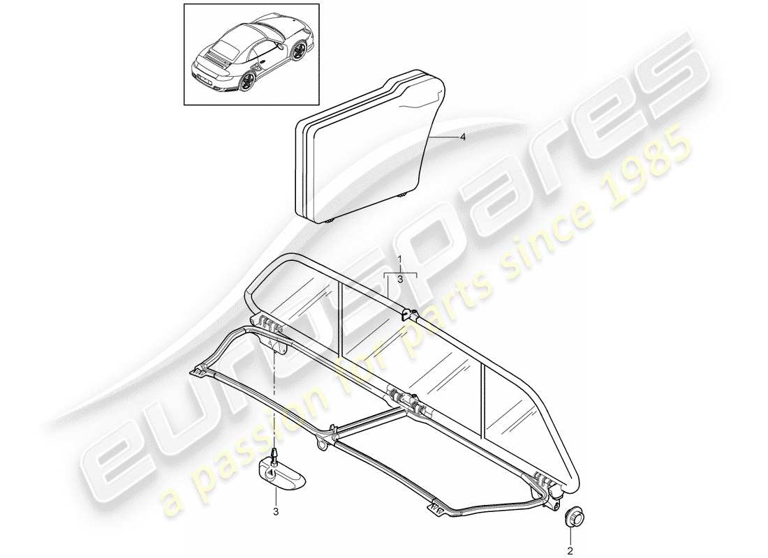porsche 2012 (997-2 turbo / gt2 rs) parabrezza diagramma delle parti
